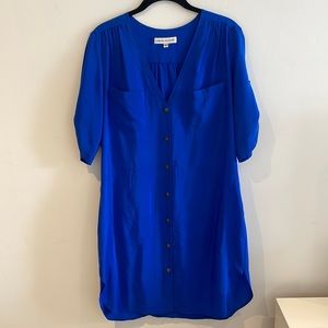 Blue Buttondown v neck dress